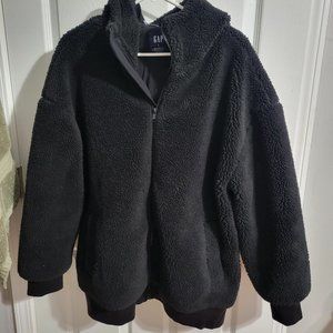 GAP Black Hooded Sherpa Teddy Jacket